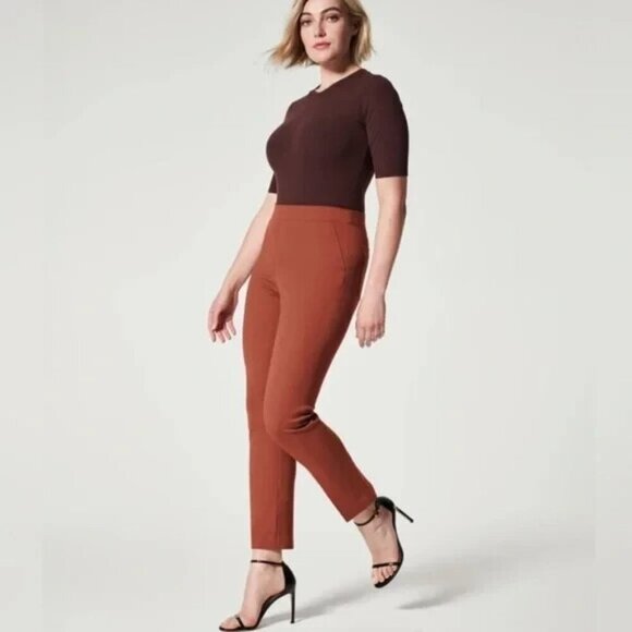 Spanx Size M On-The-Go Ankle Slim Straight Pants in Bronze Glow NEW! - Picture 2 of 11